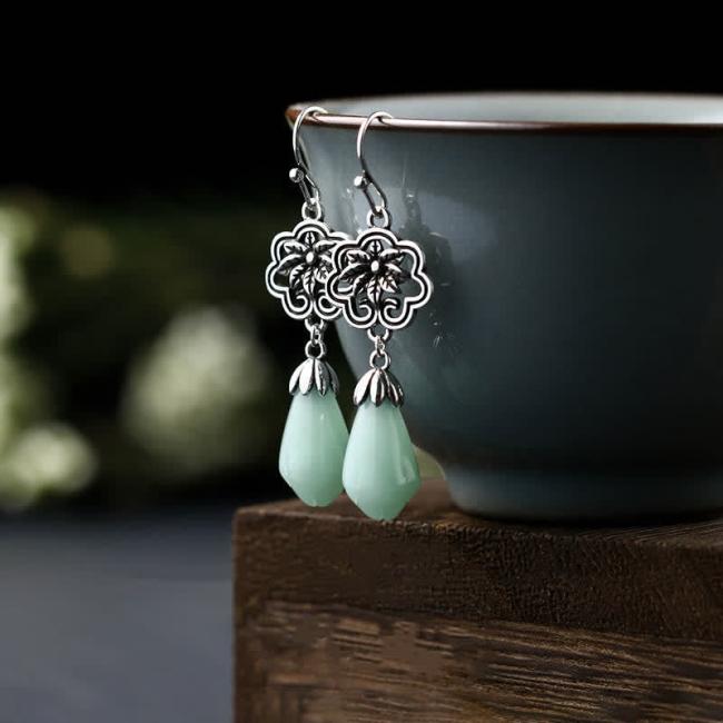 Earrings | Magnolia Flower Jade Water Drop Prosperity Dangle Earrings Earrings Earrings