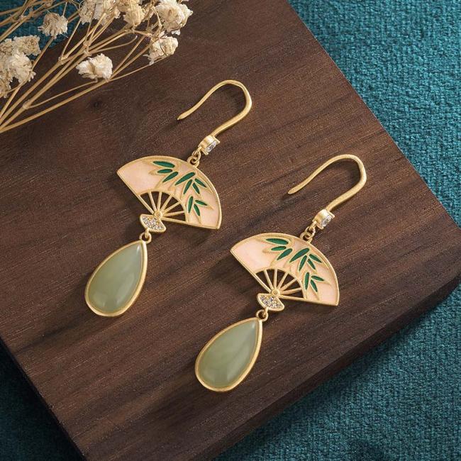 Earrings | Natural Green Aventurine Fan Pattern Luck Drop Earrings Earrings Earrings