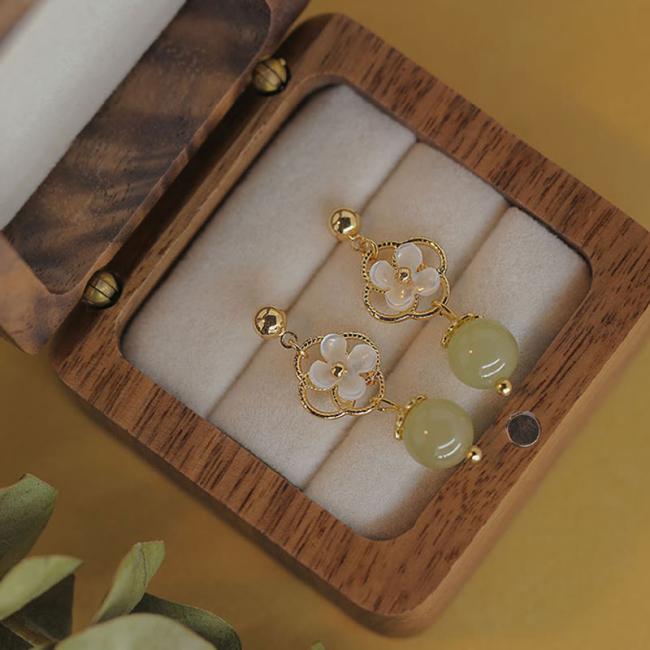 Earrings | Tridacna Stone Flower Jade Bead Blessing Drop Earrings Earrings Earrings