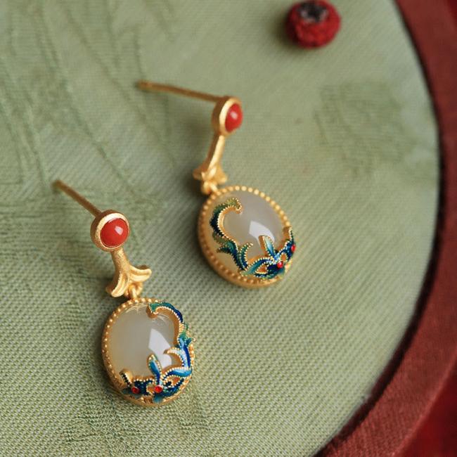 Earrings | Vintage Jade Red Agate Abundance Copper Drop Earrings Earrings Earrings