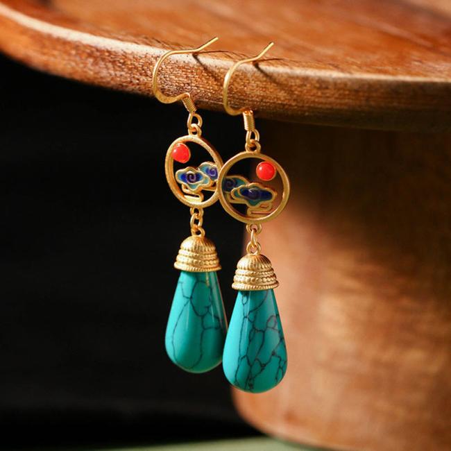 Earrings | Vintage Turquoise Auspicious Cloud Strength Drop Dangle Earrings Earrings Earrings