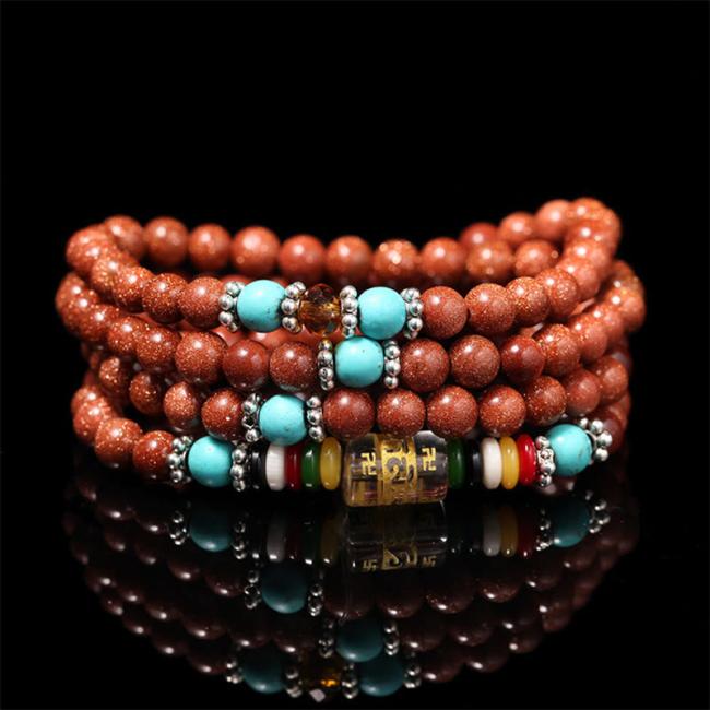 Gemstone Malas | 108 Mala Beads Goldstone Om Mani Padme Hum Swastika Confidence Bracelet Gemstone Malas Gemstone Malas