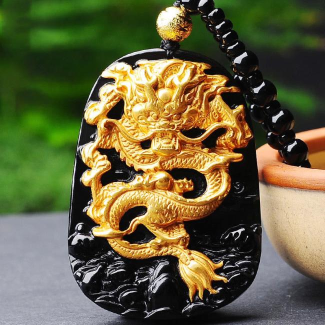 Necklaces & Pendants | 18k Gold-plated Dragon Obsidian Lucky Pendant Necklace Jewelry Necklaces & Pendants