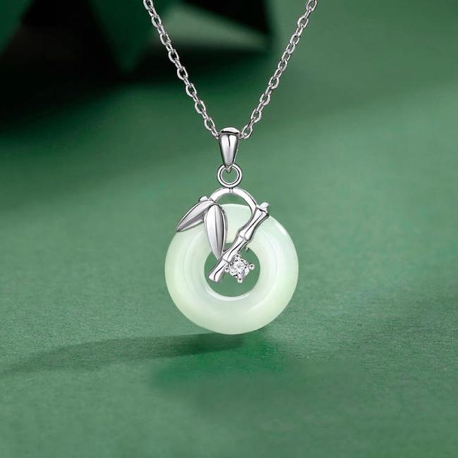 Necklaces & Pendants | 925 Sterling Silver Hetian Jade Bamboo Leaf Peace Buckle Prosperity Necklace Pendant Jewelry Necklaces & Pendants