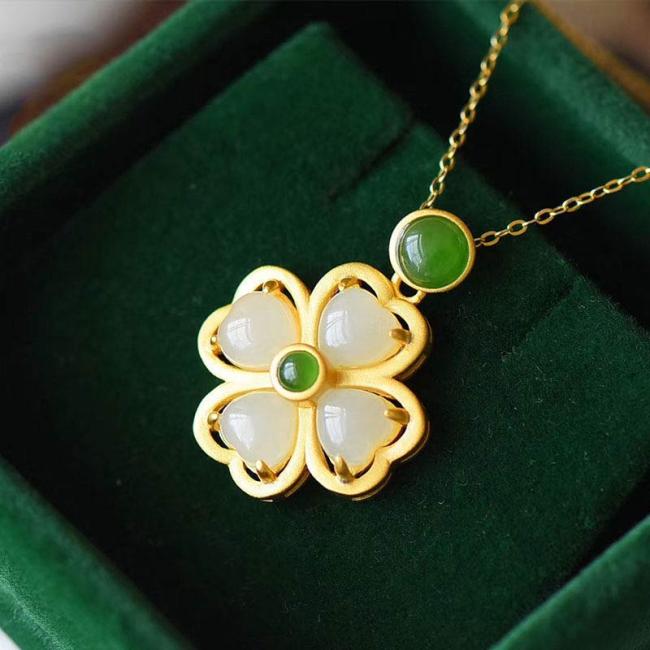 Necklaces & Pendants | 925 Sterling Silver Lucky Four Leaf Clover Jade Prosperity Necklace Chain Pendant Jewelry Necklaces & Pendants