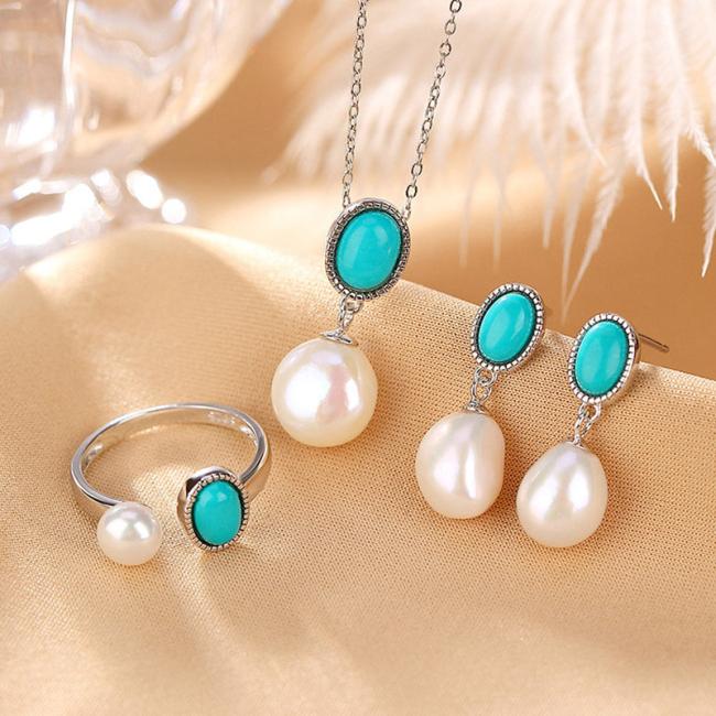 Necklaces & Pendants | 925 Sterling Silver Pearl Turquoise Healing Wisdom Necklace Pendant Ring Earrings Earrings Earrings