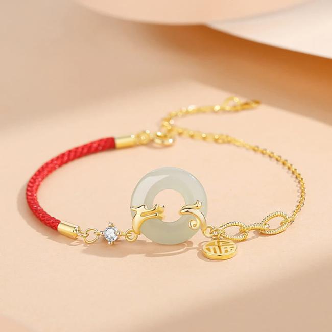 Necklaces & Pendants | 925 Sterling Silver Year of the Dragon Natural Hetian Jade Peace Buckle Fu Character Protection Bracelet Necklace Pendant Bracelets Bracelets