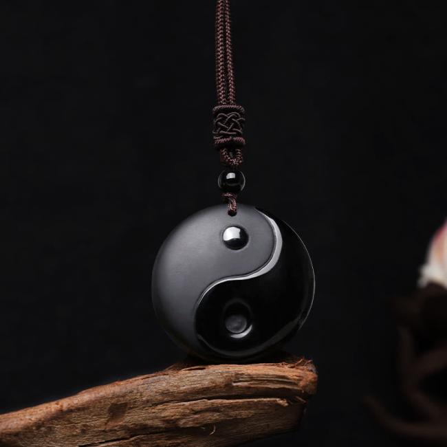 Necklaces & Pendants | Black Obsidian Taoism Five Sacred Mountains Nine-Character Mantra Carved Purification Yin Yang Necklace Pendant Jewelry Necklaces & Pendants