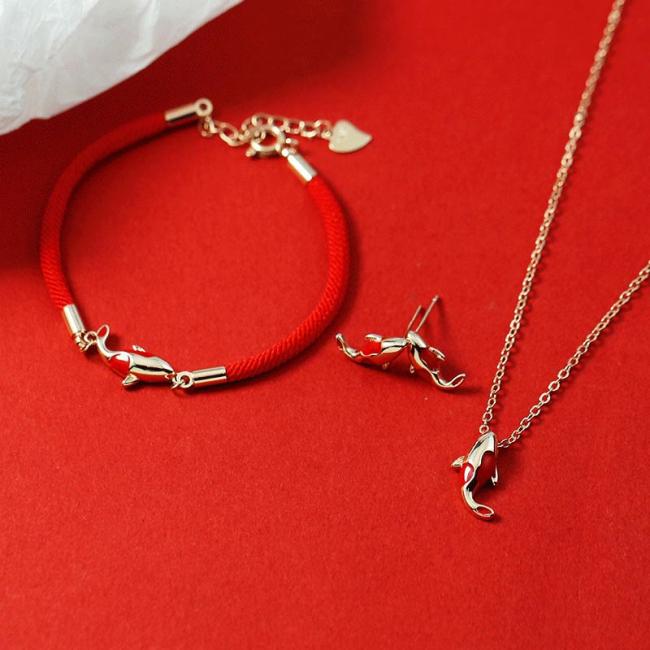 Necklaces & Pendants | Copper Koi Fish Wealth Necklace Pendant Red Rope Bracelet Earrings Set Earrings Earrings