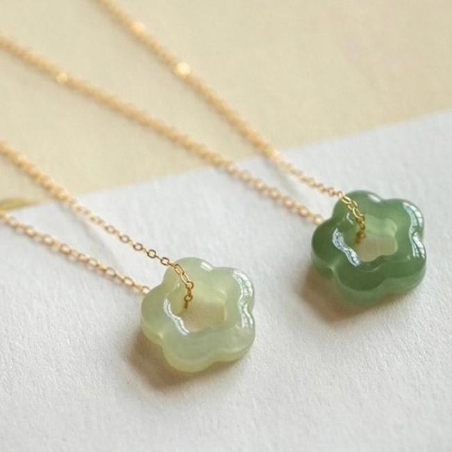 Necklaces & Pendants | Dainty Hetian Jade Cyan Jade Luck Floral Charm Necklace Pendant Jewelry Necklaces & Pendants