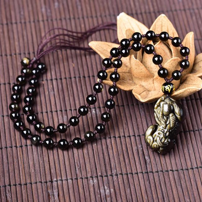 Necklaces & Pendants | FengShui Gold Sheen Obsidian PiXiu Wealth Necklace Jewelry Necklaces & Pendants