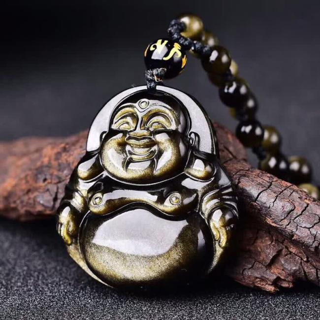 Necklaces & Pendants | Laughing Buddha Gold Sheen Obsidian Wealth Necklace Pendant Jewelry Necklaces & Pendants