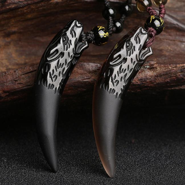 Necklaces & Pendants | Natural Ice Obsidian Wolf Tooth Pattern Courage Necklace Pendant Jewelry Necklaces & Pendants