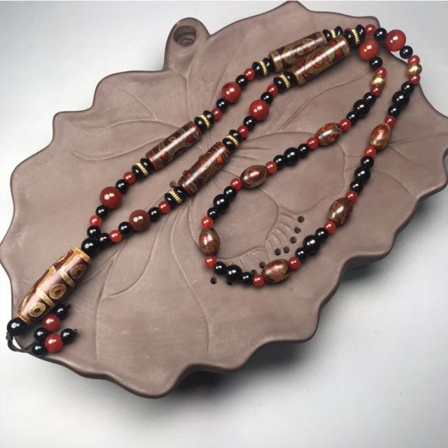 Necklaces & Pendants | Nine-Eye Dzi Bead Red Agate Wealth Health Necklace Jewelry Necklaces & Pendants