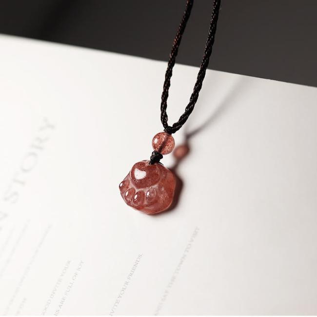 Necklaces & Pendants | Strawberry Quartz Lovely Cat Paw Claw Healing Necklace Pendant Jewelry Necklaces & Pendants