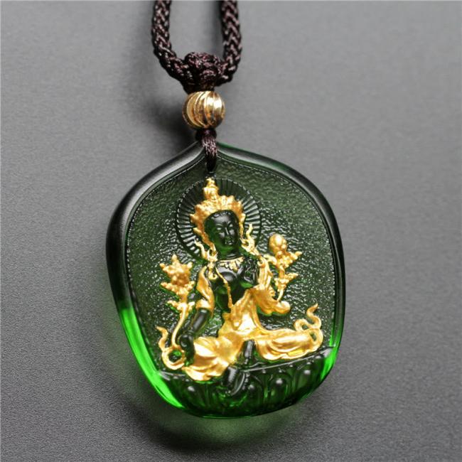 Necklaces & Pendants | Tibetan Green Tara Buddha Gold Plated Liuli Crystal Protection Necklace Pendant Jewelry Necklaces & Pendants