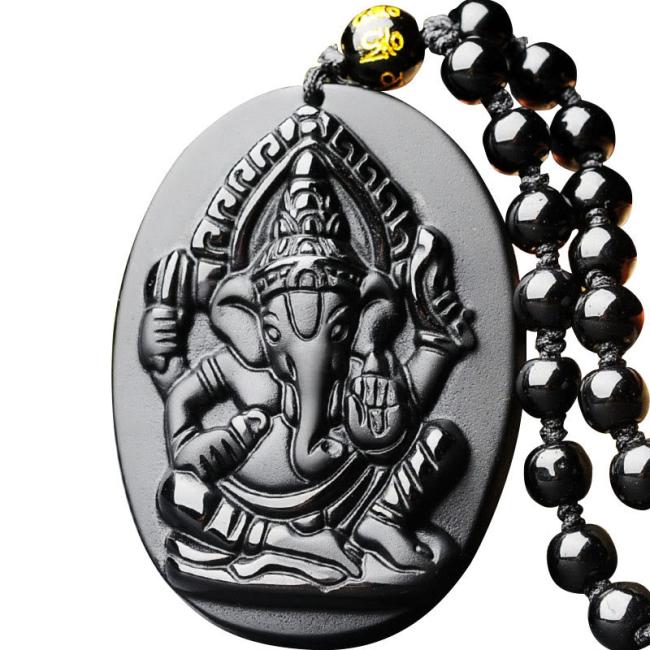 Necklaces & Pendants | Tibetan Obsidian Ganesh Ganpati Elephant Wealth Amulet Necklace Jewelry Necklaces & Pendants