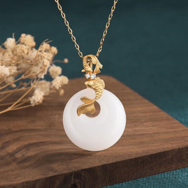 Necklaces & Pendants | White Jade Koi Fish Wealth Prosperity Necklace Pendant Jewelry Necklaces & Pendants