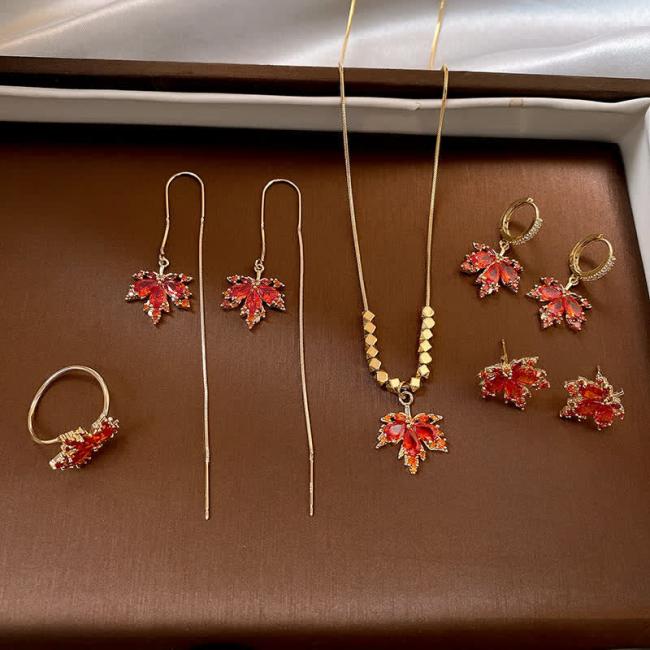 Rings | Maple Leaf Zircon Luck Necklace Pendant Ring Earrings Earrings Earrings