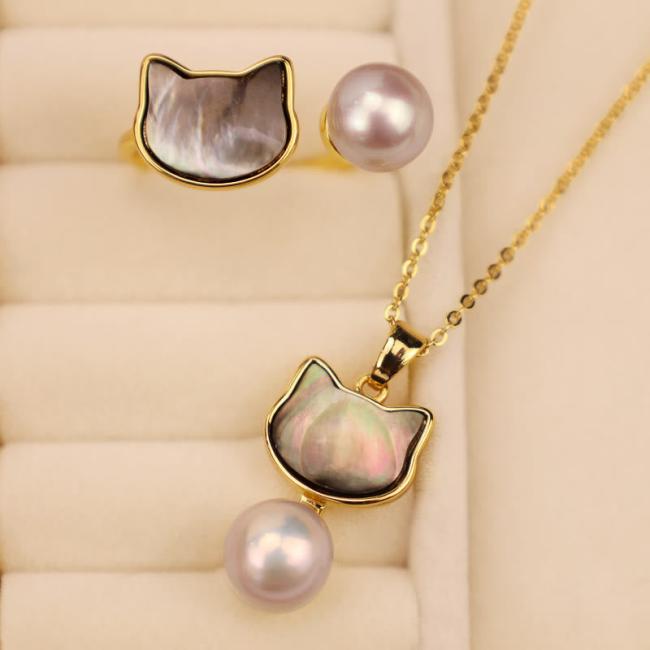 Rings | Natural Pearl Copper Cat Healing Necklace Pendant Earrings Jewelry Necklaces & Pendants