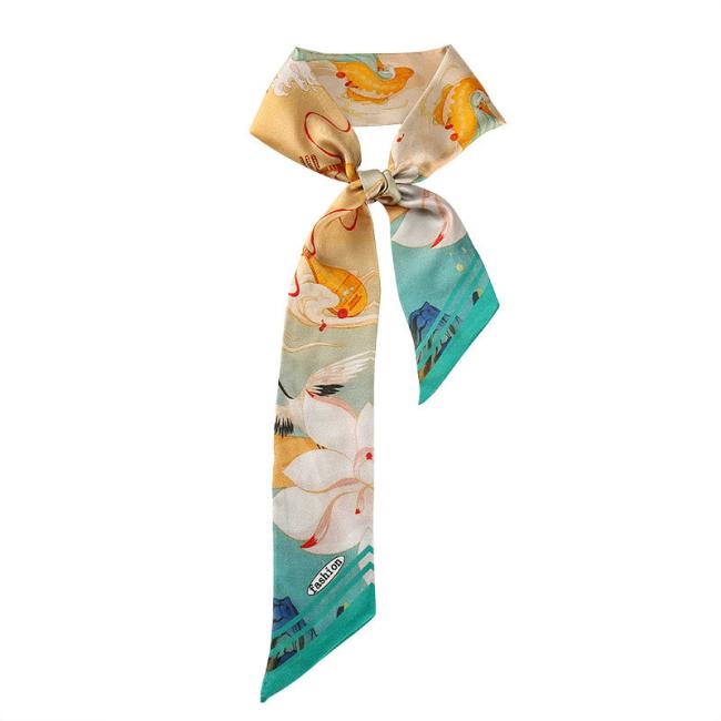 Scarves+ Shawls | Dunhuang Frescoes Mountains Sunset Floral Pattern 100% Mulberry Twilly Silk Neck Hair Scarf Accessories Scarves+ Shawls