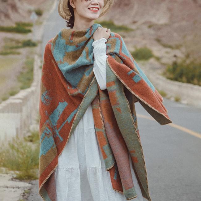 Scarves+ Shawls | Tibetan Orange Shawl Warm Cloak Scarf Accessories Scarves+ Shawls