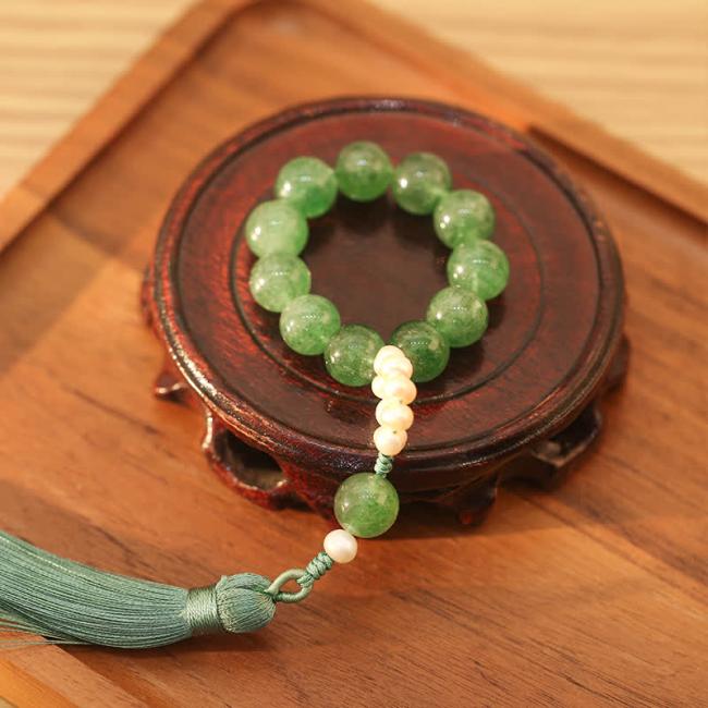 Wrist Malas | Green Strawberry Quartz Pearl Soothing Wrist Mala Mala Beads Wrist Malas