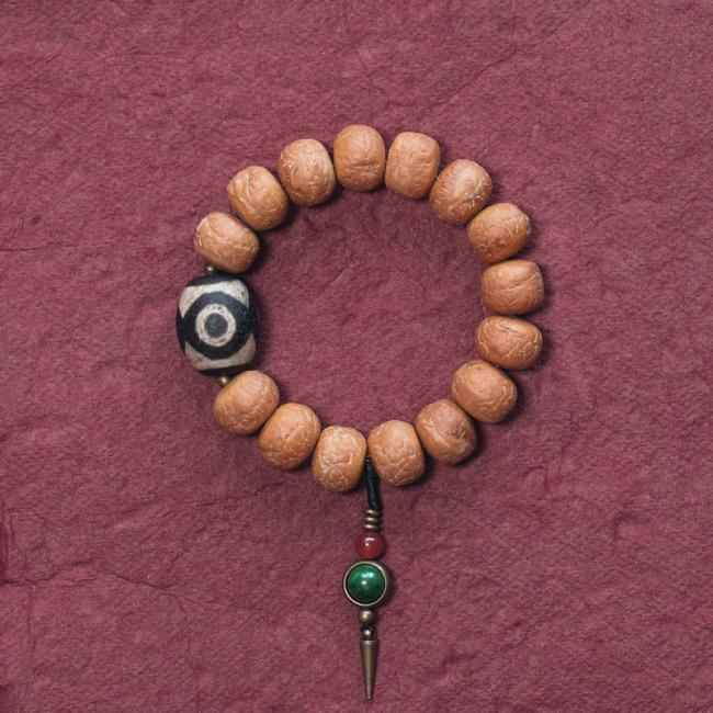 Wrist Malas | Tibet Bodhi Seed Dzi Bead Peace Charm Wrist Mala Bracelet Bodhi Seed Malas Bodhi Seed Malas