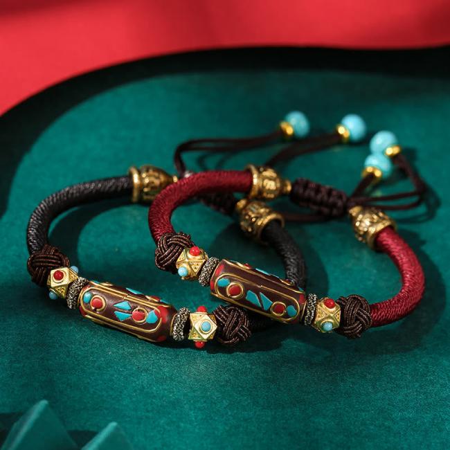 Bracelets | Handmade Tibetan Turquoise Om Mani Padme Hum Strength Braided Bracelet Bracelets Bracelets