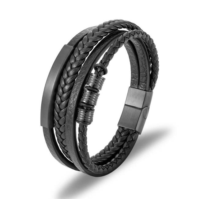 Bracelets | Leather Multi-Layer Titanium Steel Balance Braided Magnetic Buckle Bracelet Bracelets Bracelets