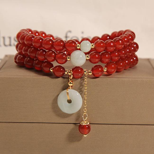 Bracelets | Natural Red Agate Jade Peace Buckle Calm Triple Wrap Bracelet Bracelets Bracelets