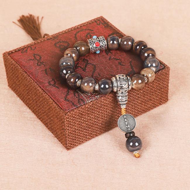 Bracelets | Tibet Om Mani Padme Hum Prayer Wheel Dorje Vajra Engraved Glass Bead Wisdom Bracelet Bracelets Bracelets