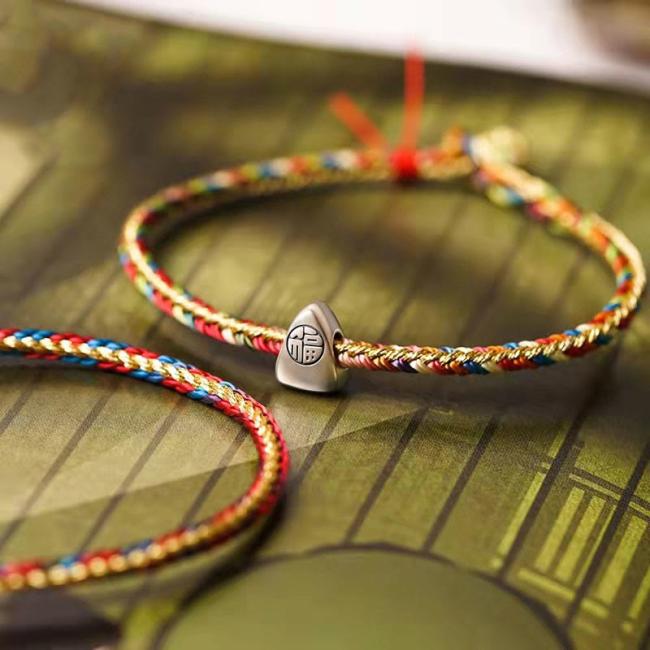 Bracelets | 925 Sterling Silver Fu Character Zongzi Pattern Multicolored String Luck Handmade Braided Bracelet Bracelets Bracelets