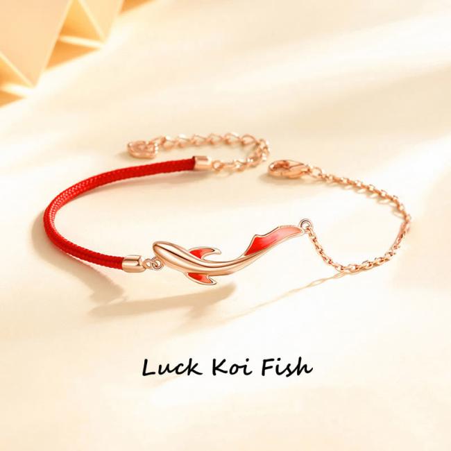 Bracelets | 925 Sterling Silver Luck Koi Fish Lotus Star Braided Red String Bracelet Bracelets Bracelets