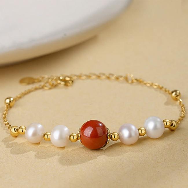 Bracelets | 925 Sterling Silver Pearl Cinnabar Healing Bead Chain Bracelet Bracelets Bracelets