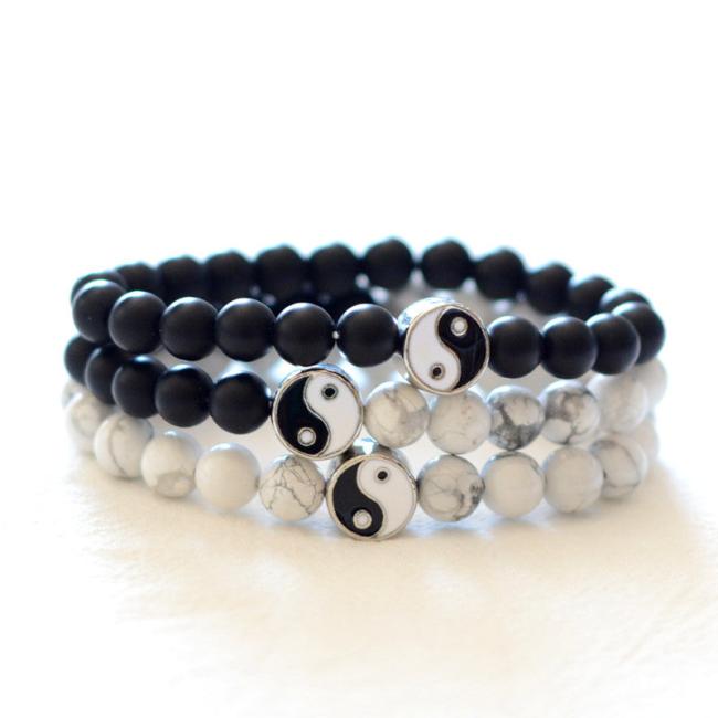 Bracelets | 3pcs Natural White Turquoise Frosted Stone Bead Yin Yang Wealth Bracelet Bracelets Bracelets