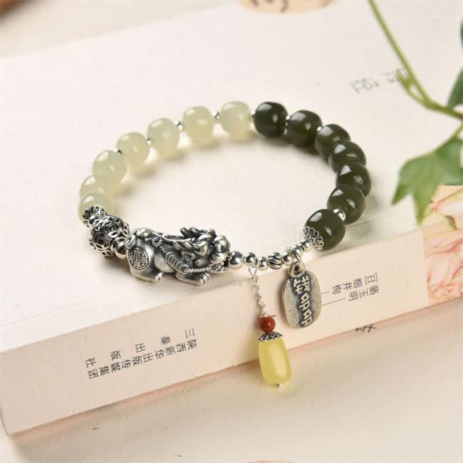 Bracelets | 925 Sterling Silver Natural Hetian Jade Amber PiXiu Luck Bracelet Bracelets Bracelets