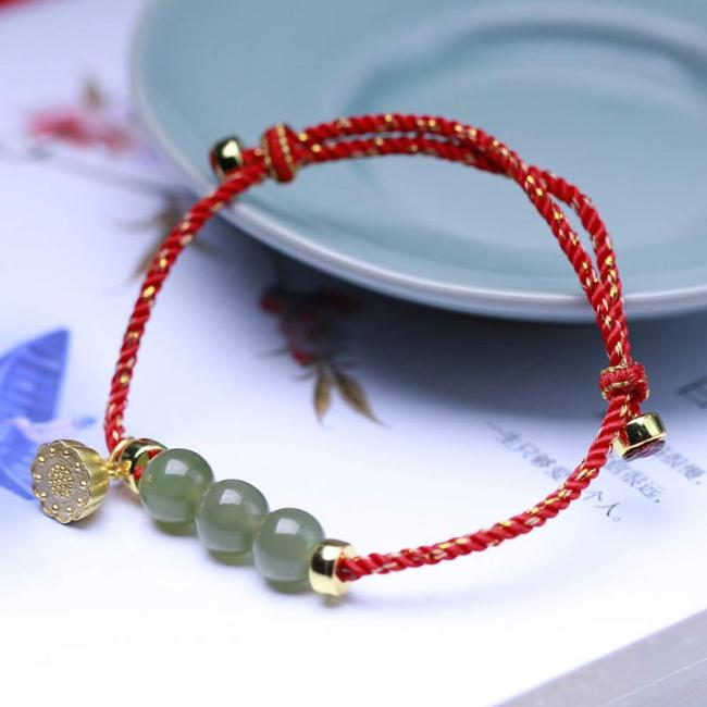 Bracelets | Natural Jade Lotus Seed Strength Red String Weave Bracelet Bracelets Bracelets